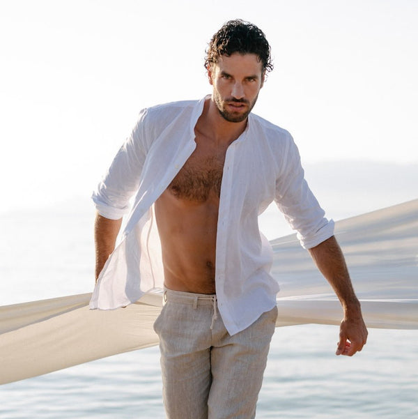 Casual Linen Shirt White - Shirt_Man - K A M P O S